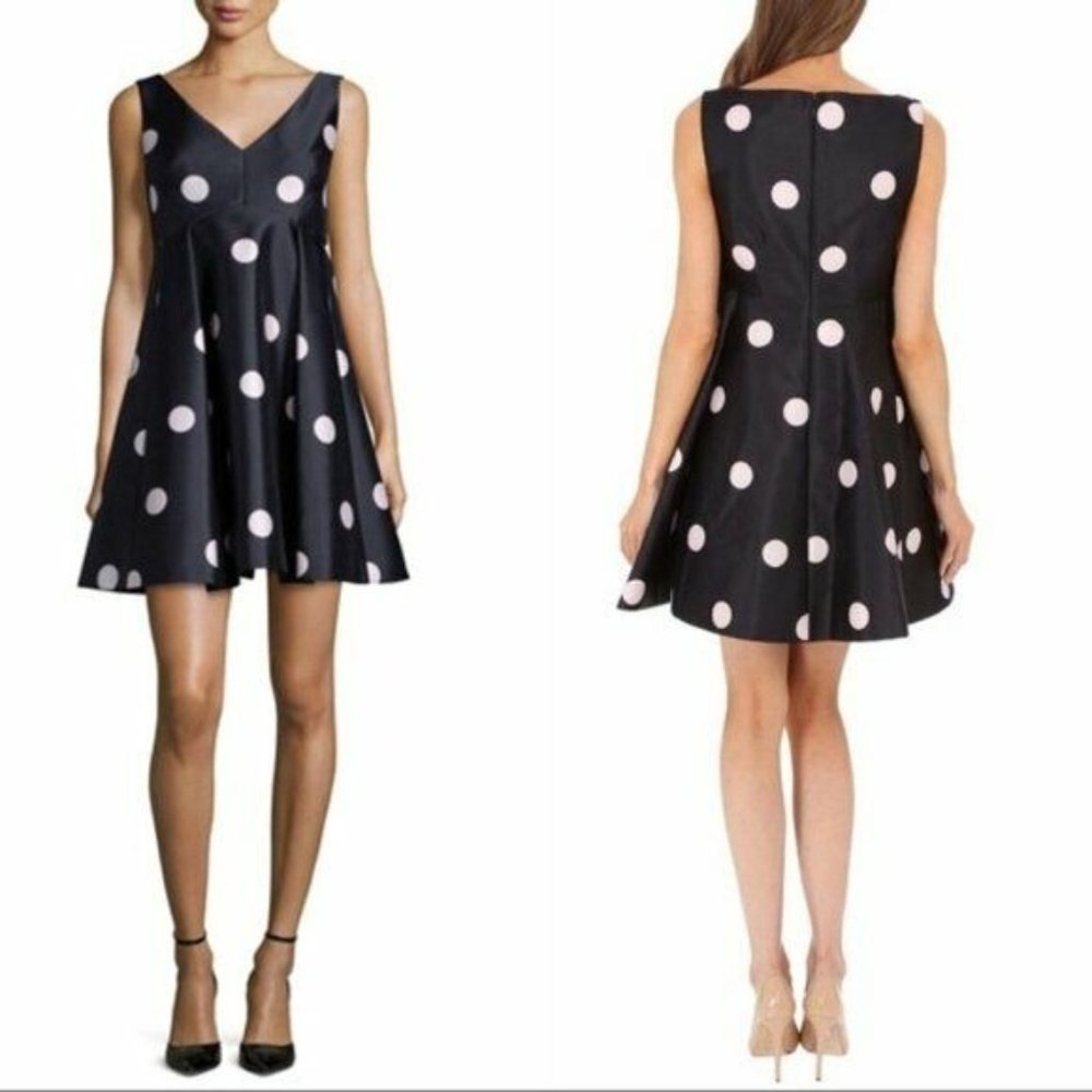 NWT $448 KATE SPADE SPOTLIGHT V NECK BLACK & PINK POLKA DOT DRESS US SIZE 4 - Picture 2 of 7